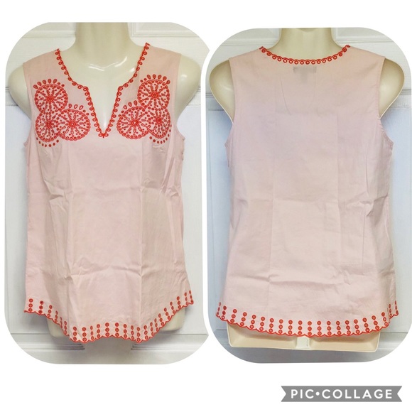 J crew sleeveless cotton tank blushpink coral trim - Picture 2 of 8